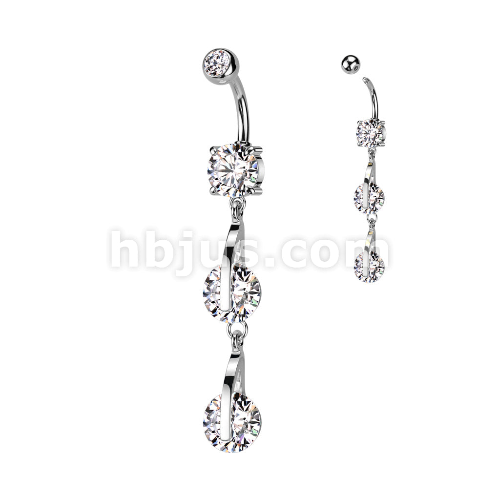 316L Surgical Steel 316L Surgical Steel Double CZ Dangle Belly Button Ring - Image 2