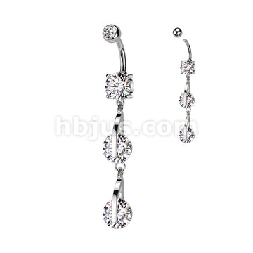 316L Surgical Steel 316L Surgical Steel Double CZ Dangle Belly Button Ring - Image 2