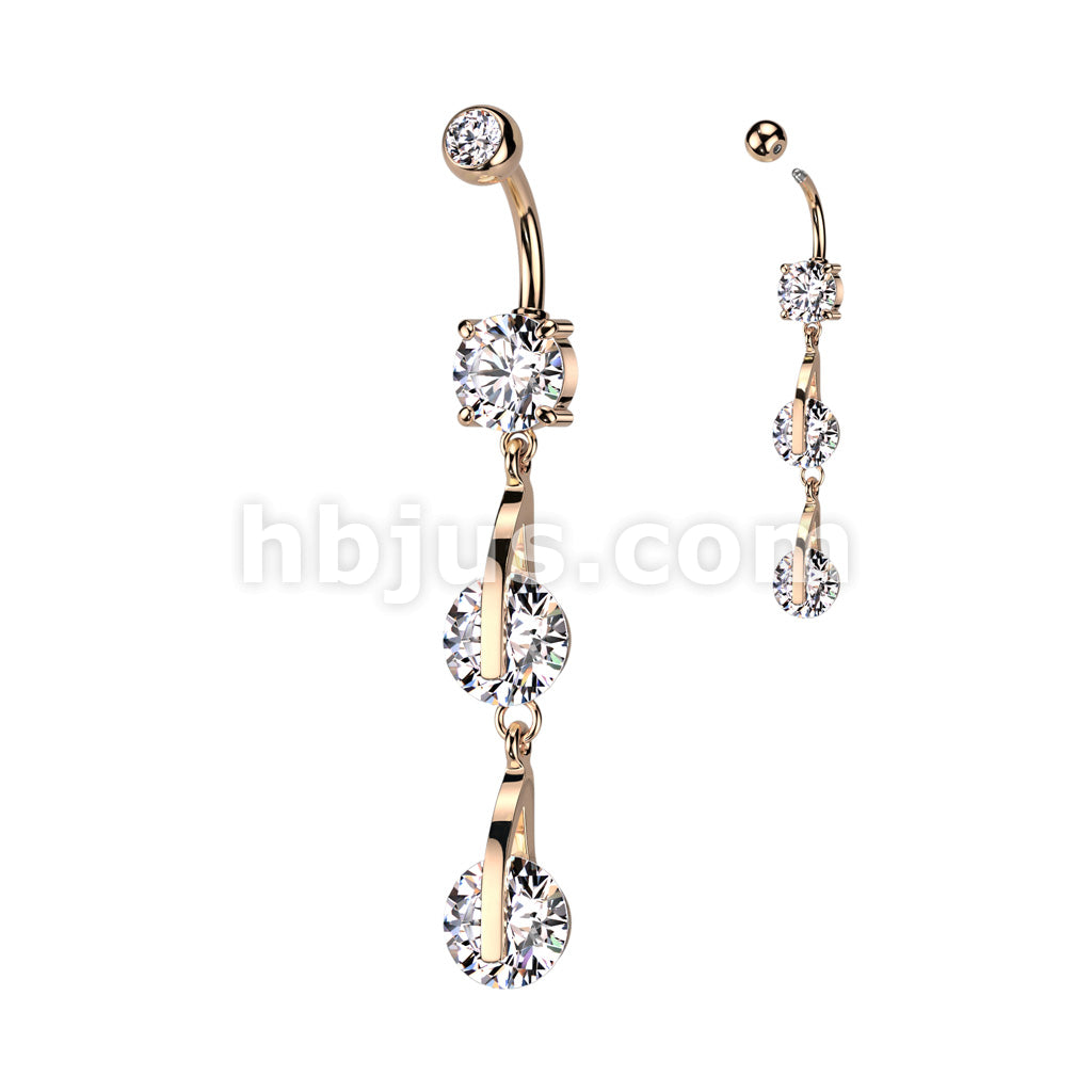 316L Surgical Steel 316L Surgical Steel Double CZ Dangle Belly Button Ring - Image 4