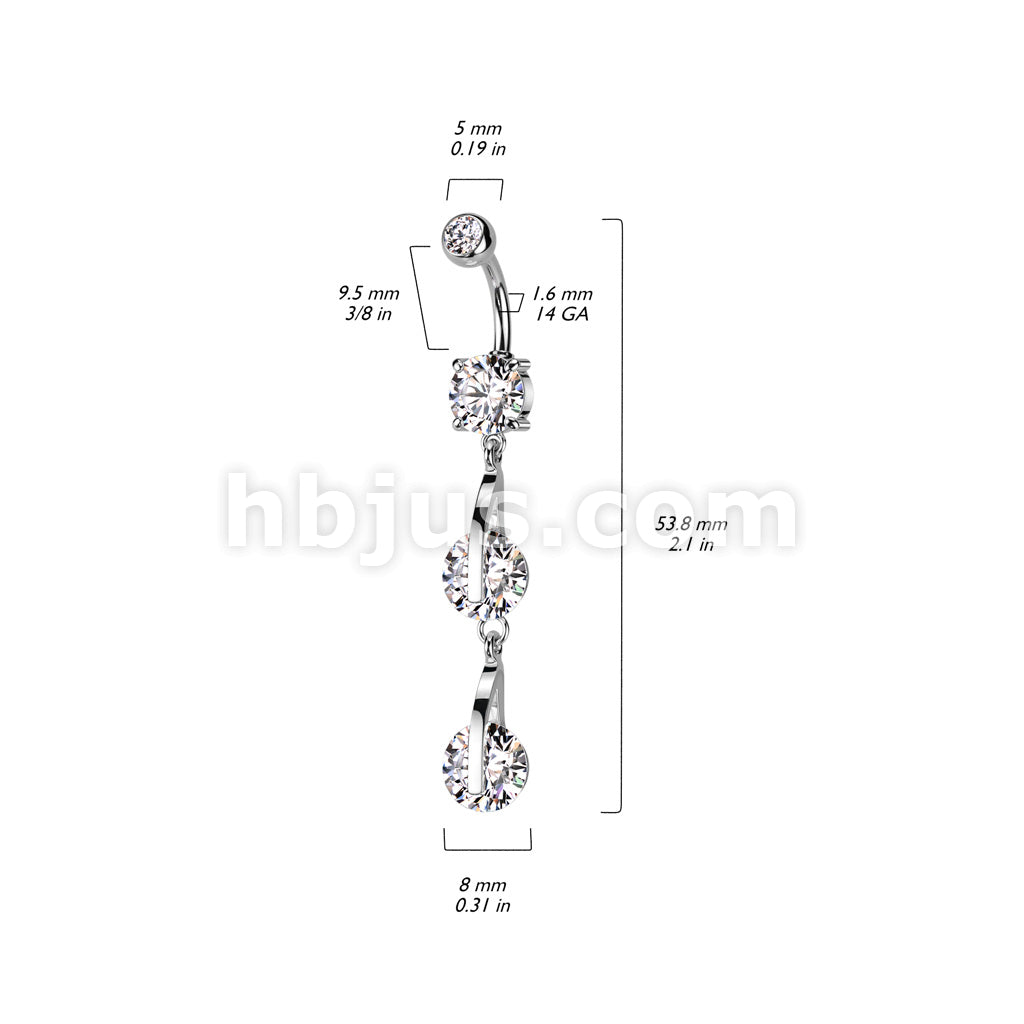 316L Surgical Steel 316L Surgical Steel Double CZ Dangle Belly Button Ring - Image 5
