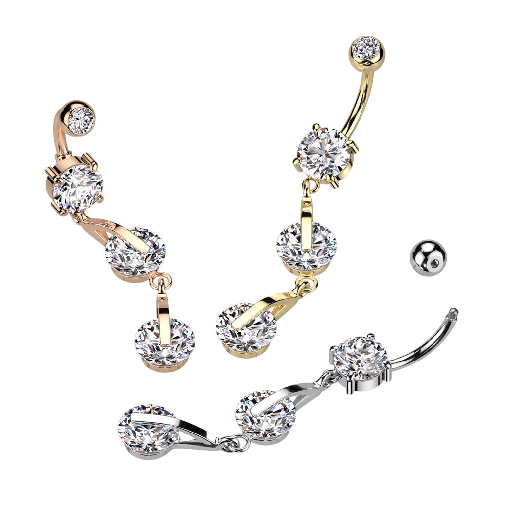 316L Surgical Steel 316L Surgical Steel Double CZ Dangle Belly Button Ring