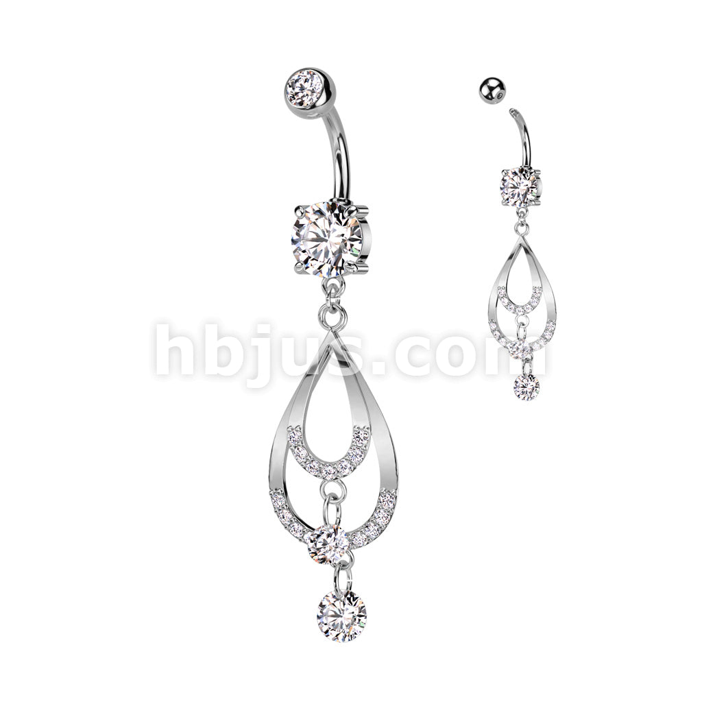 316L Surgical Steel 316L Surgical Steel Double CZ Pave Tear Drop With... - Image 2