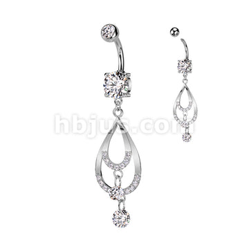 316L Surgical Steel 316L Surgical Steel Double CZ Pave Tear Drop With... - Image 2