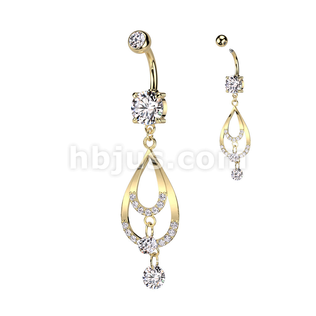 316L Surgical Steel 316L Surgical Steel Double CZ Pave Tear Drop With... - Image 3