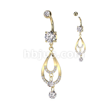 316L Surgical Steel 316L Surgical Steel Double CZ Pave Tear Drop With... - Image 3