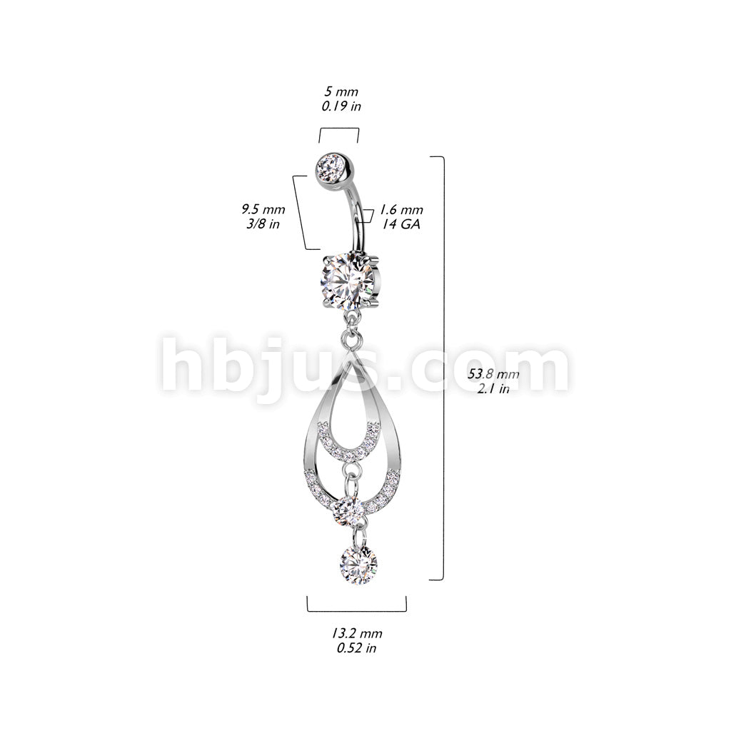 316L Surgical Steel 316L Surgical Steel Double CZ Pave Tear Drop With... - Image 5