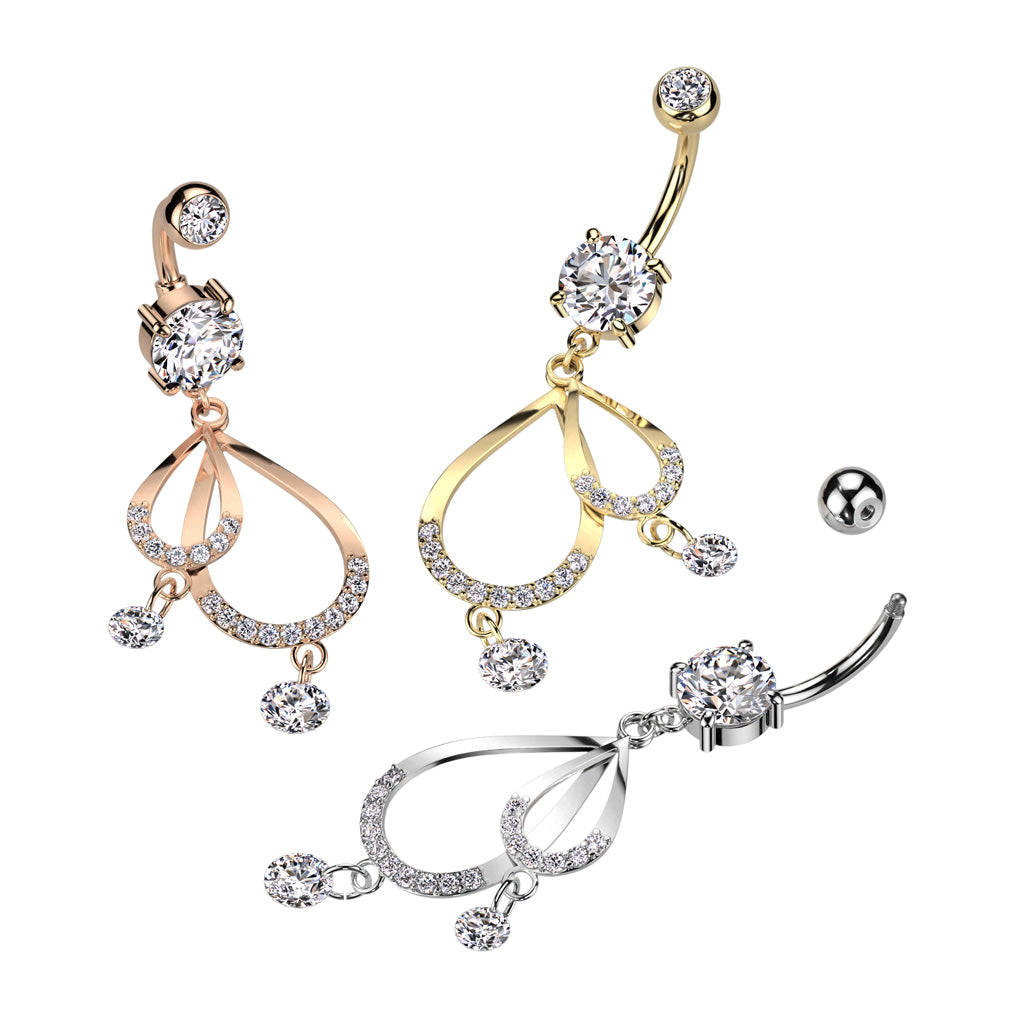 316L Surgical Steel 316L Surgical Steel Double CZ Pave Tear Drop With...