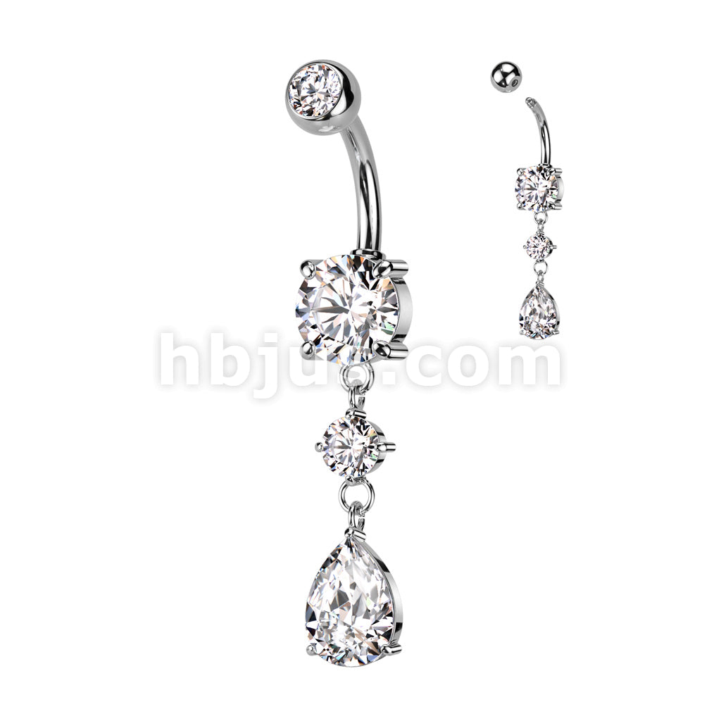 316L Surgical Steel 316L Surgical Steel Belly Button Ring Tear Drop CZ... - Image 2