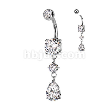 316L Surgical Steel 316L Surgical Steel Belly Button Ring Tear Drop CZ... - Image 2