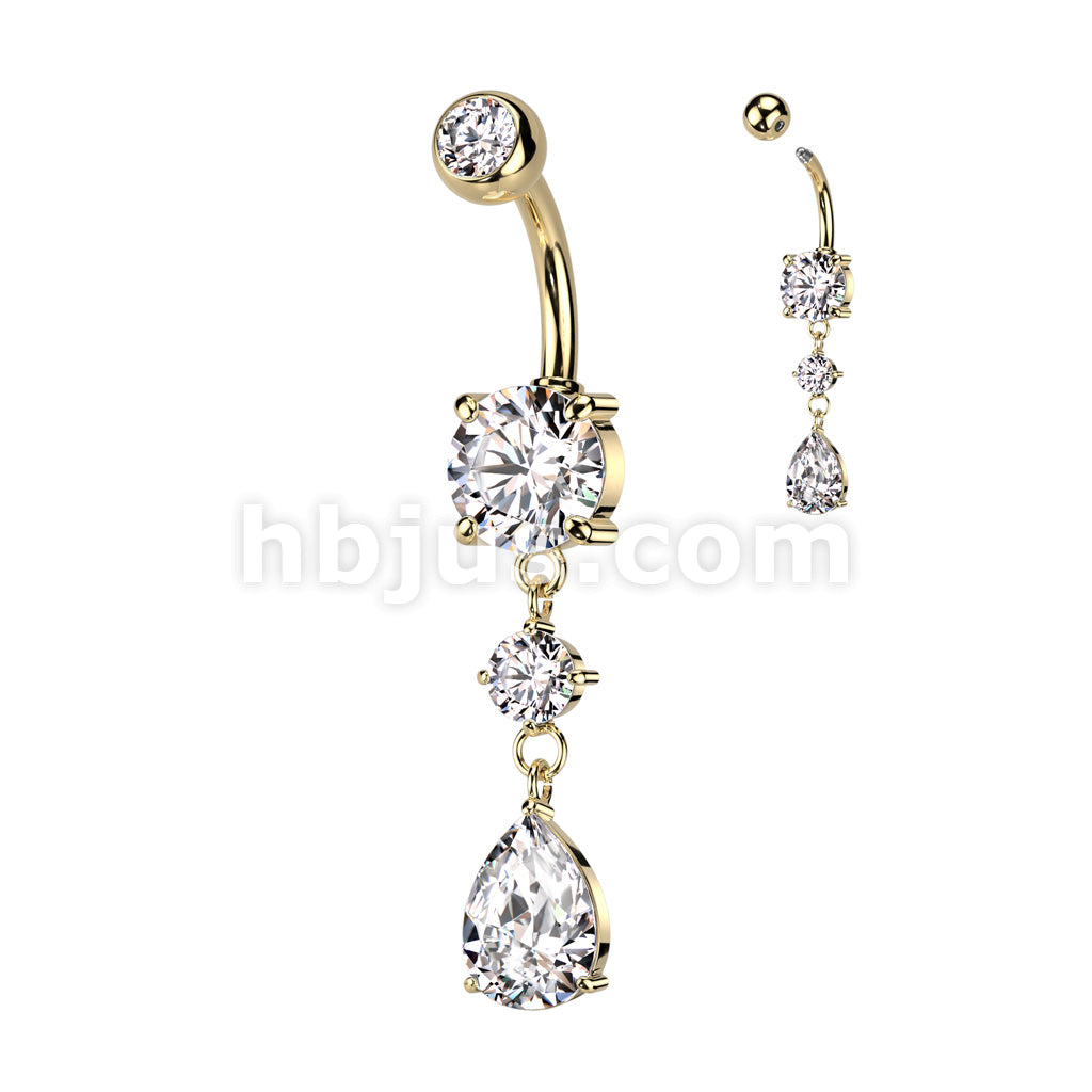 316L Surgical Steel 316L Surgical Steel Belly Button Ring Tear Drop CZ... - Image 3