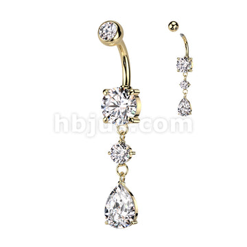 316L Surgical Steel 316L Surgical Steel Belly Button Ring Tear Drop CZ... - Image 3