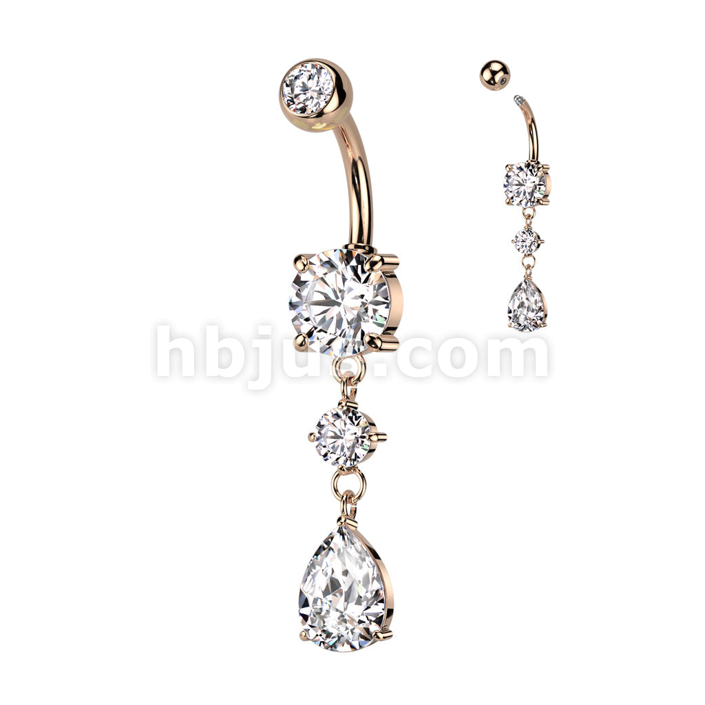 316L Surgical Steel 316L Surgical Steel Belly Button Ring Tear Drop CZ... - Image 4