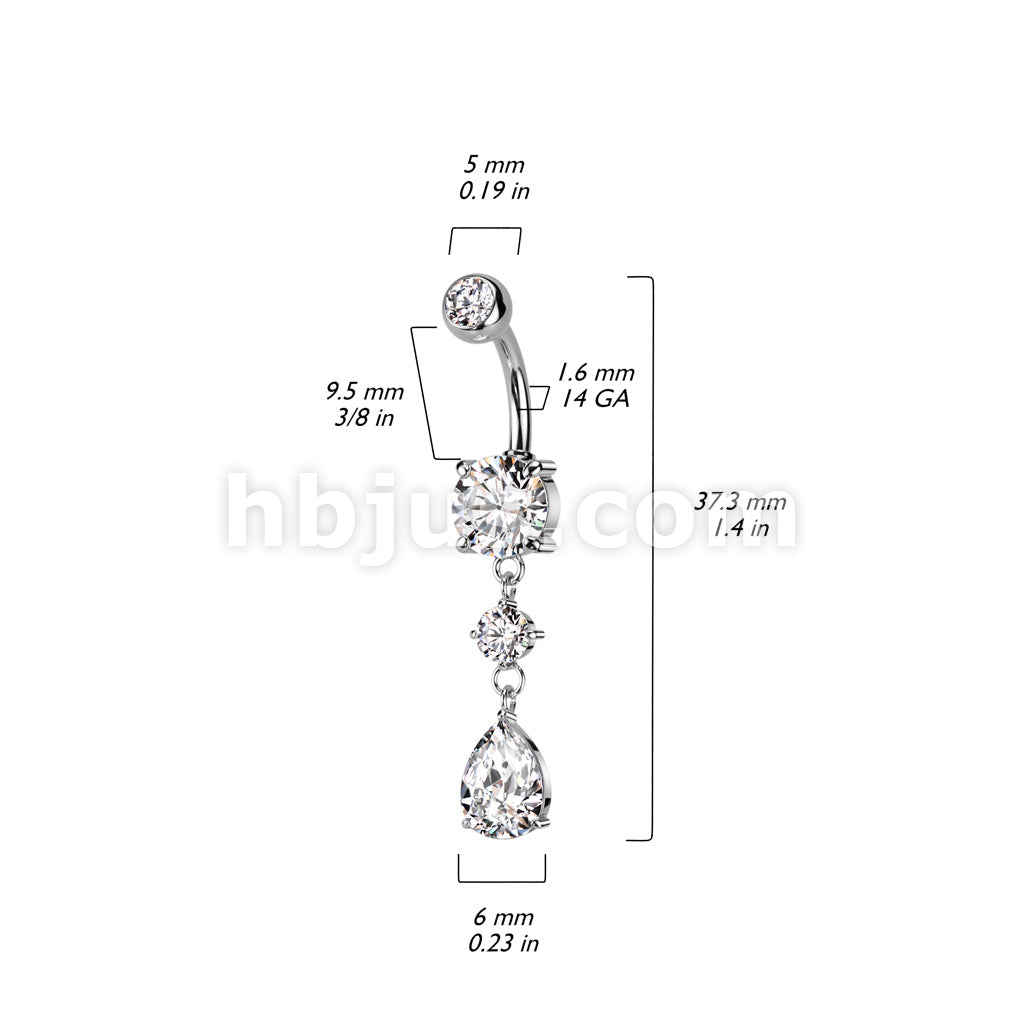 316L Surgical Steel 316L Surgical Steel Belly Button Ring Tear Drop CZ... - Image 5
