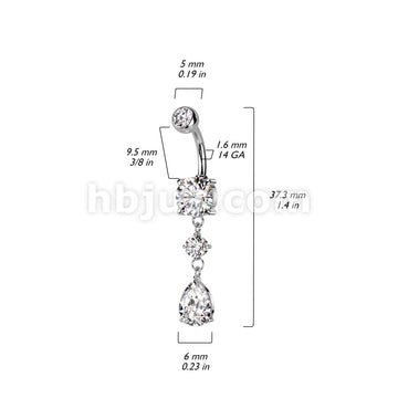 316L Surgical Steel 316L Surgical Steel Belly Button Ring Tear Drop CZ... - Image 5