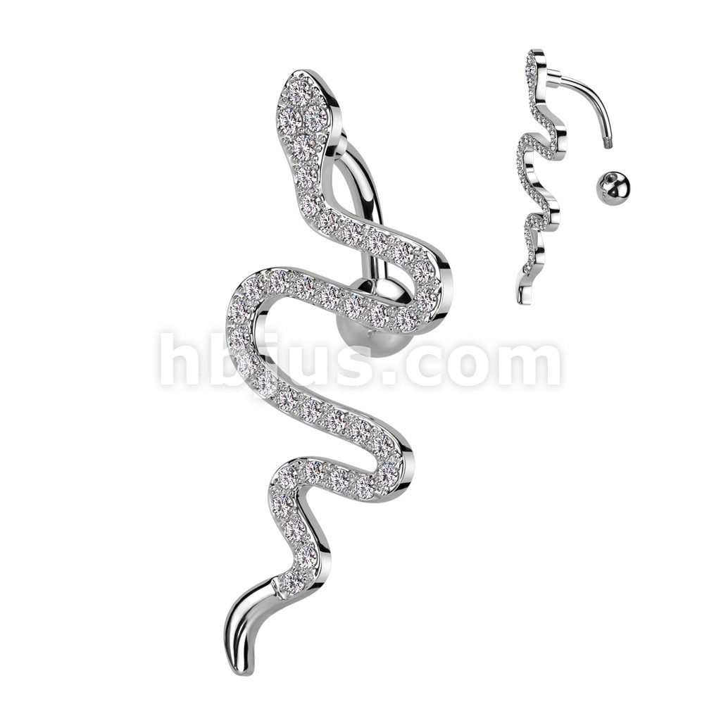 316L Surgical Steel 316L Surgical Steel Top Drop CZ Pave Snake Belly... - Image 2