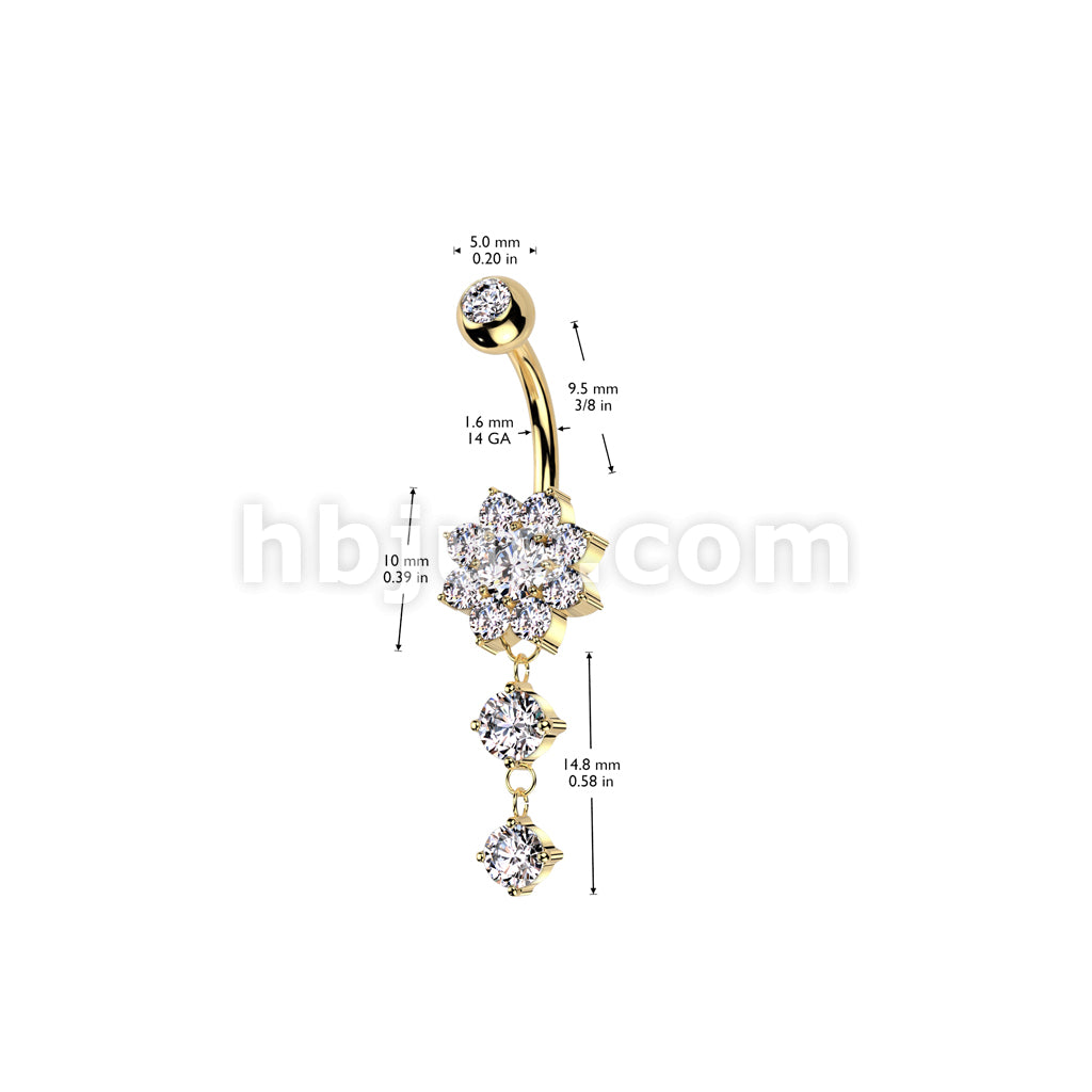316L Surgical Steel CZ Flower With Double Round CZ Dangle 316L Surgical... - Image 5