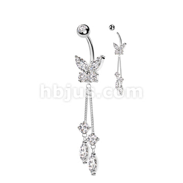 316L Surgical Steel 316L Surgical Steel CZ Butterfly With Double Round... - Image 2