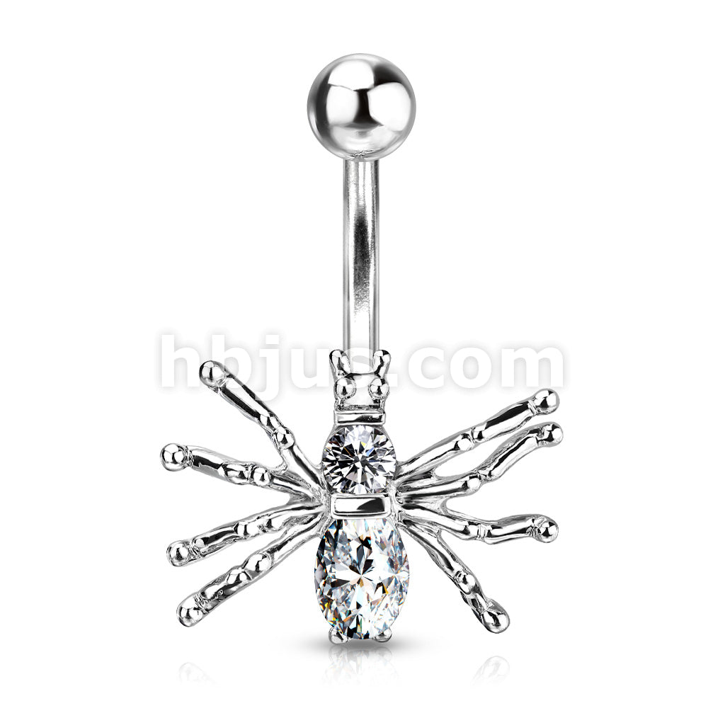 316L Surgical Steel 316L Surgical Steel CZ Spider Belly Button Ring - Image 2