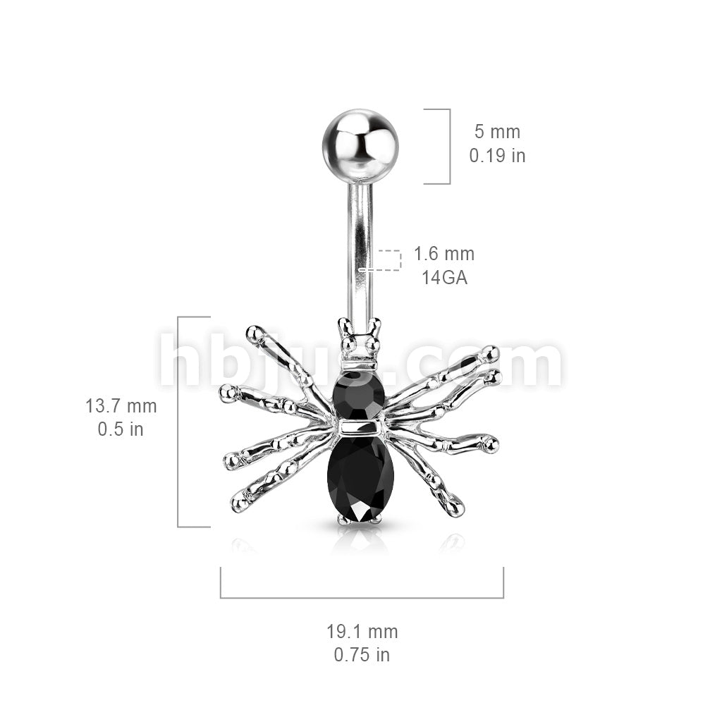 316L Surgical Steel 316L Surgical Steel CZ Spider Belly Button Ring - Image 5