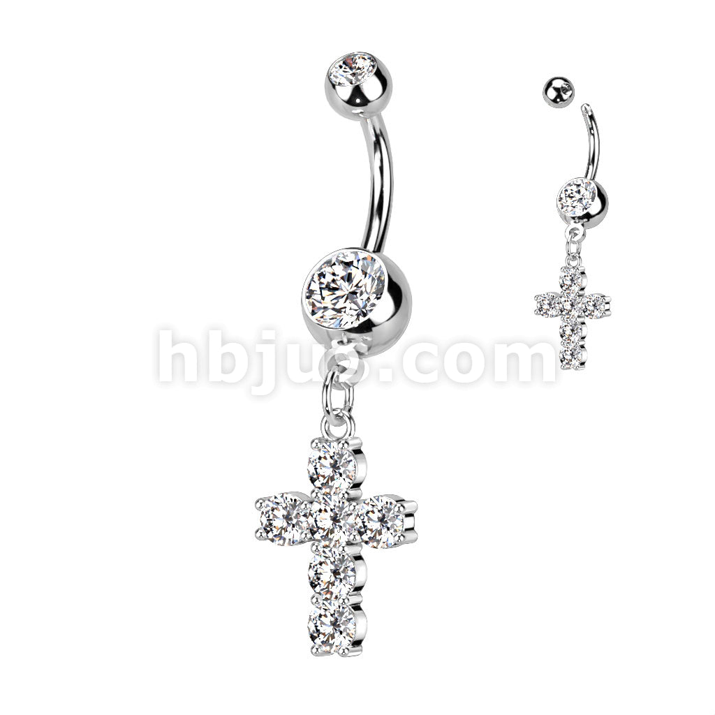 316L Surgical Steel 316L Surgical Steel Cross Dangle Double Jeweled... - Image 2