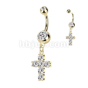 316L Surgical Steel 316L Surgical Steel Cross Dangle Double Jeweled... - Image 3