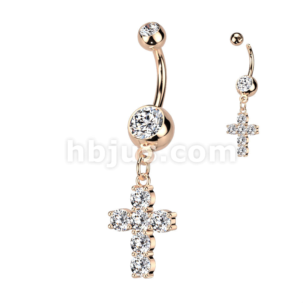 316L Surgical Steel 316L Surgical Steel Cross Dangle Double Jeweled... - Image 4