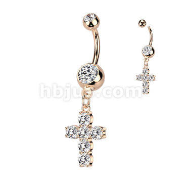 316L Surgical Steel 316L Surgical Steel Cross Dangle Double Jeweled... - Image 4