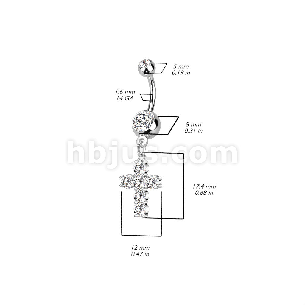316L Surgical Steel 316L Surgical Steel Cross Dangle Double Jeweled... - Image 5