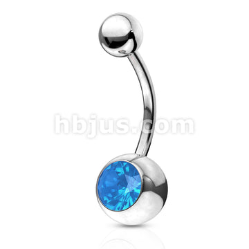 Crystal Opal Stone Bezel SetNavel Ring 316L Surgical Steel - Image 2