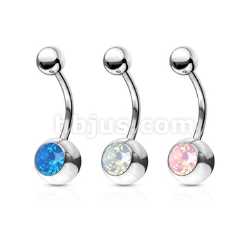 Crystal Opal Stone Bezel SetNavel Ring 316L Surgical Steel - Image 6