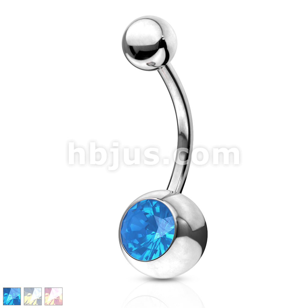 Crystal Opal Stone Bezel SetNavel Ring 316L Surgical Steel