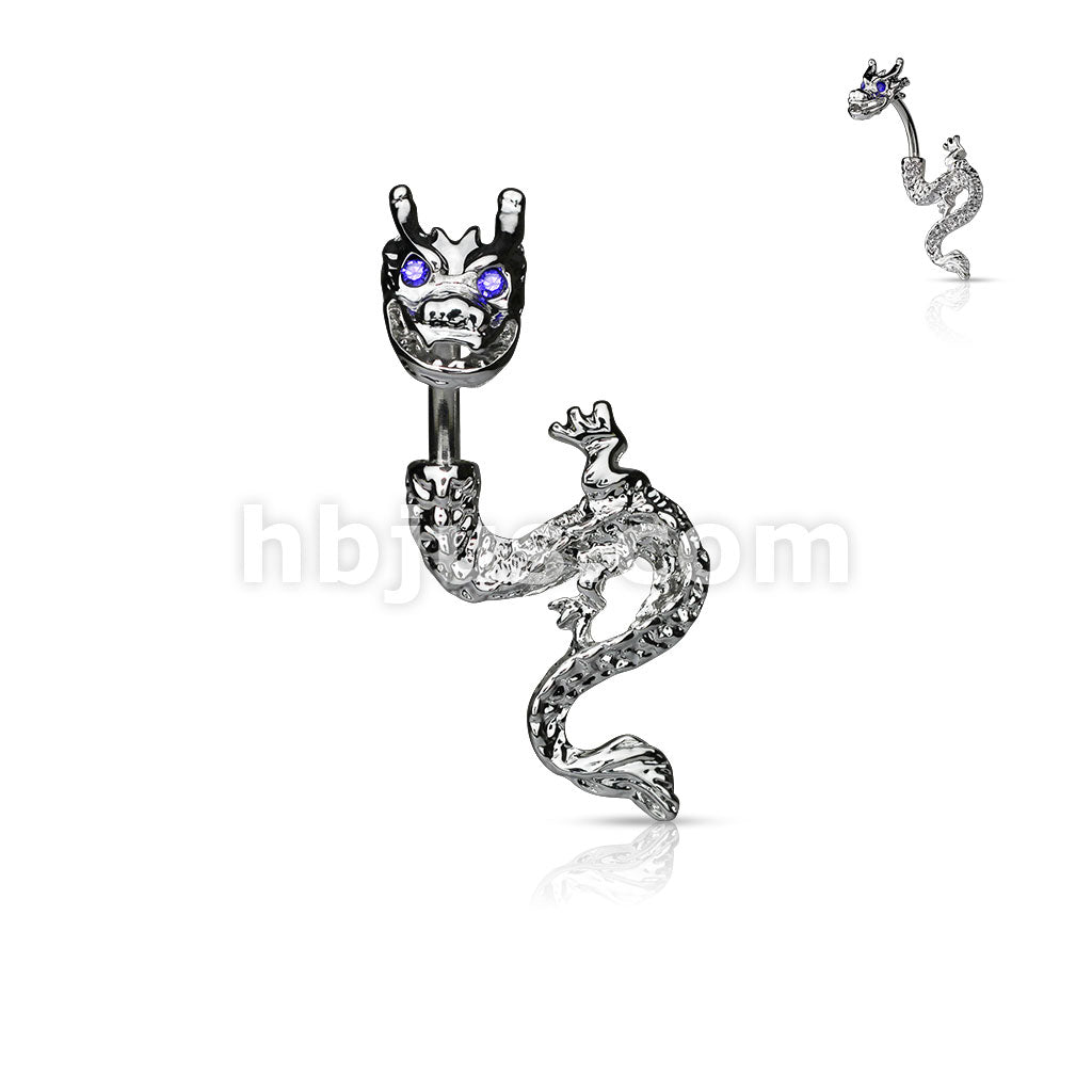 316L Surgical Steel 316L Surgical Steel Dragon Gem Eyes Belly Button Ring - Image 2