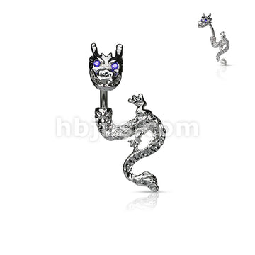316L Surgical Steel 316L Surgical Steel Dragon Gem Eyes Belly Button Ring - Image 2