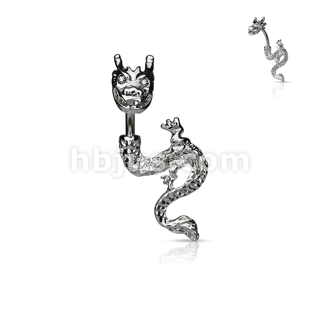 316L Surgical Steel 316L Surgical Steel Dragon Gem Eyes Belly Button Ring - Image 3