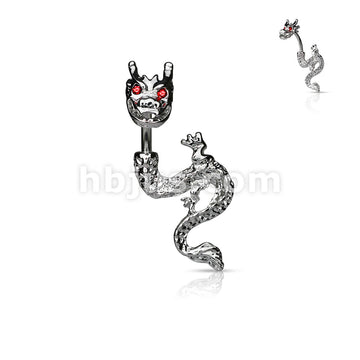 316L Surgical Steel 316L Surgical Steel Dragon Gem Eyes Belly Button Ring - Image 5