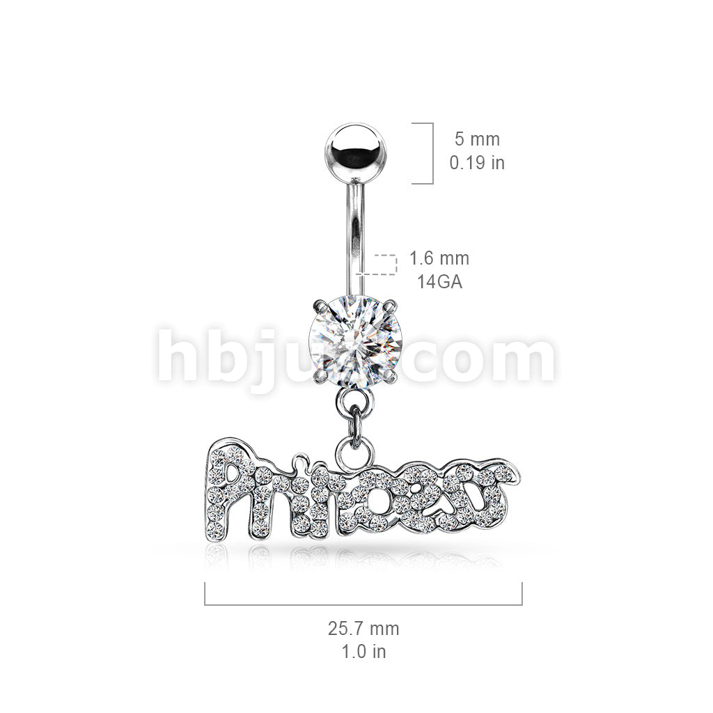 316L Surgical Steel 316L Surgical Steel Princess Dangle Belly Button Ring - Image 2