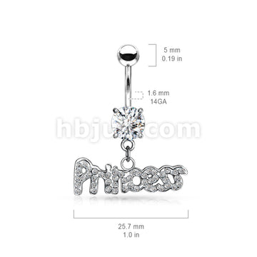 316L Surgical Steel 316L Surgical Steel Princess Dangle Belly Button Ring - Image 2