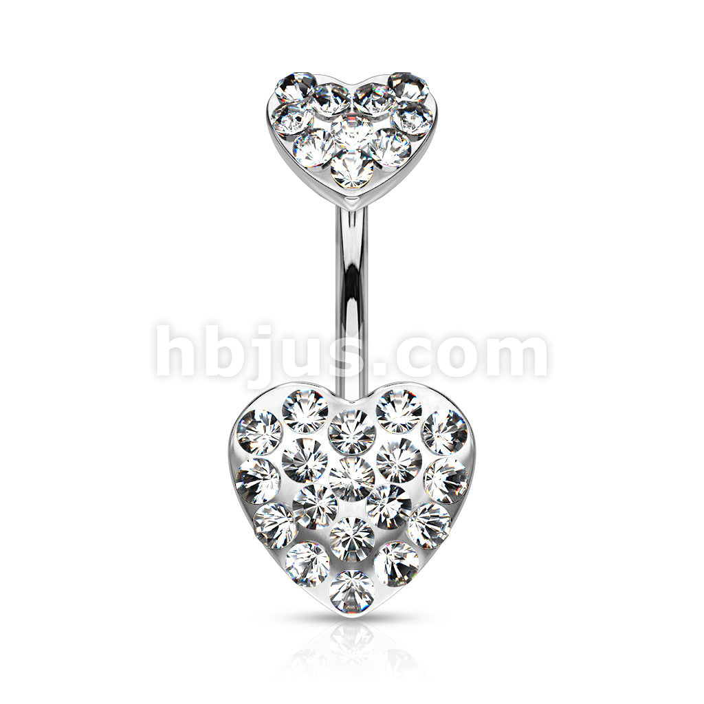316L Surgical Steel 316L Surgical Steel Paved Gemmed Hearts Belly... - Image 2