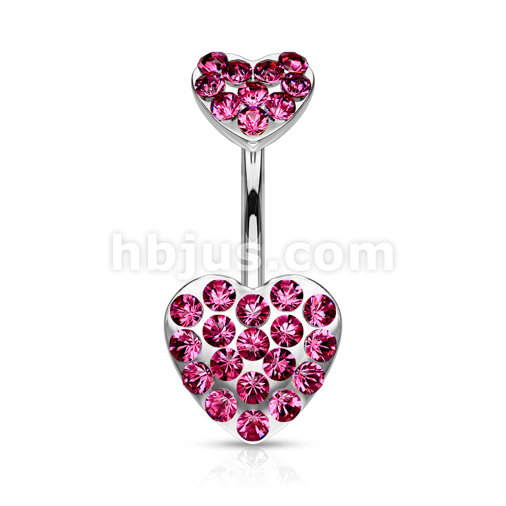 316L Surgical Steel 316L Surgical Steel Paved Gemmed Hearts Belly... - Image 3