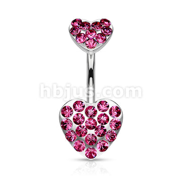316L Surgical Steel 316L Surgical Steel Paved Gemmed Hearts Belly... - Image 3