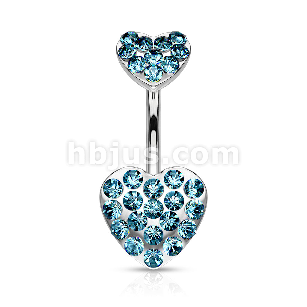 316L Surgical Steel 316L Surgical Steel Paved Gemmed Hearts Belly... - Image 4
