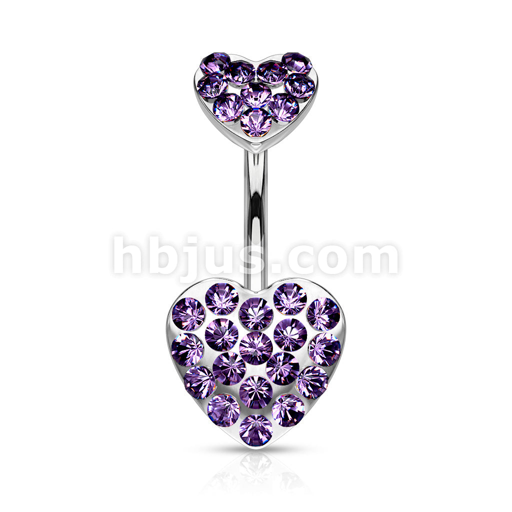 316L Surgical Steel 316L Surgical Steel Paved Gemmed Hearts Belly... - Image 5