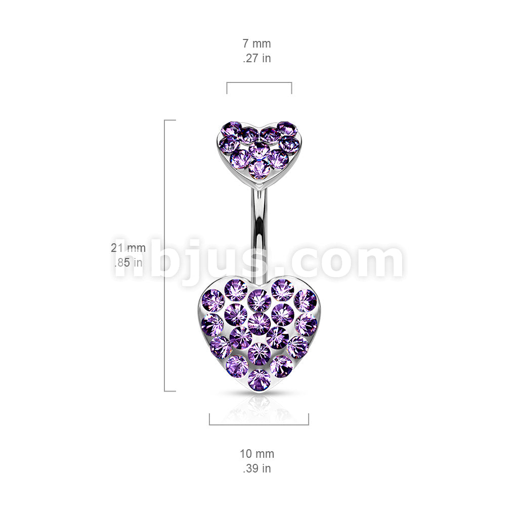 316L Surgical Steel 316L Surgical Steel Paved Gemmed Hearts Belly... - Image 6