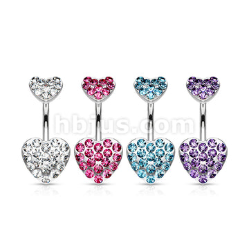 316L Surgical Steel 316L Surgical Steel Paved Gemmed Hearts Belly... - Image 7