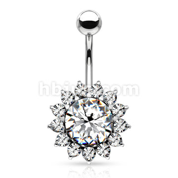 316L Surgical Steel 316L Surgical Steel Large CZ Flower Belly Button Ring - Image 2