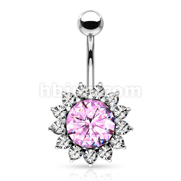 316L Surgical Steel 316L Surgical Steel Large CZ Flower Belly Button Ring - Image 3
