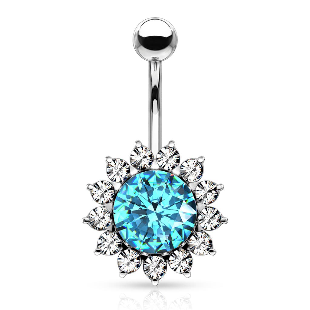 316L Surgical Steel 316L Surgical Steel Large CZ Flower Belly Button Ring