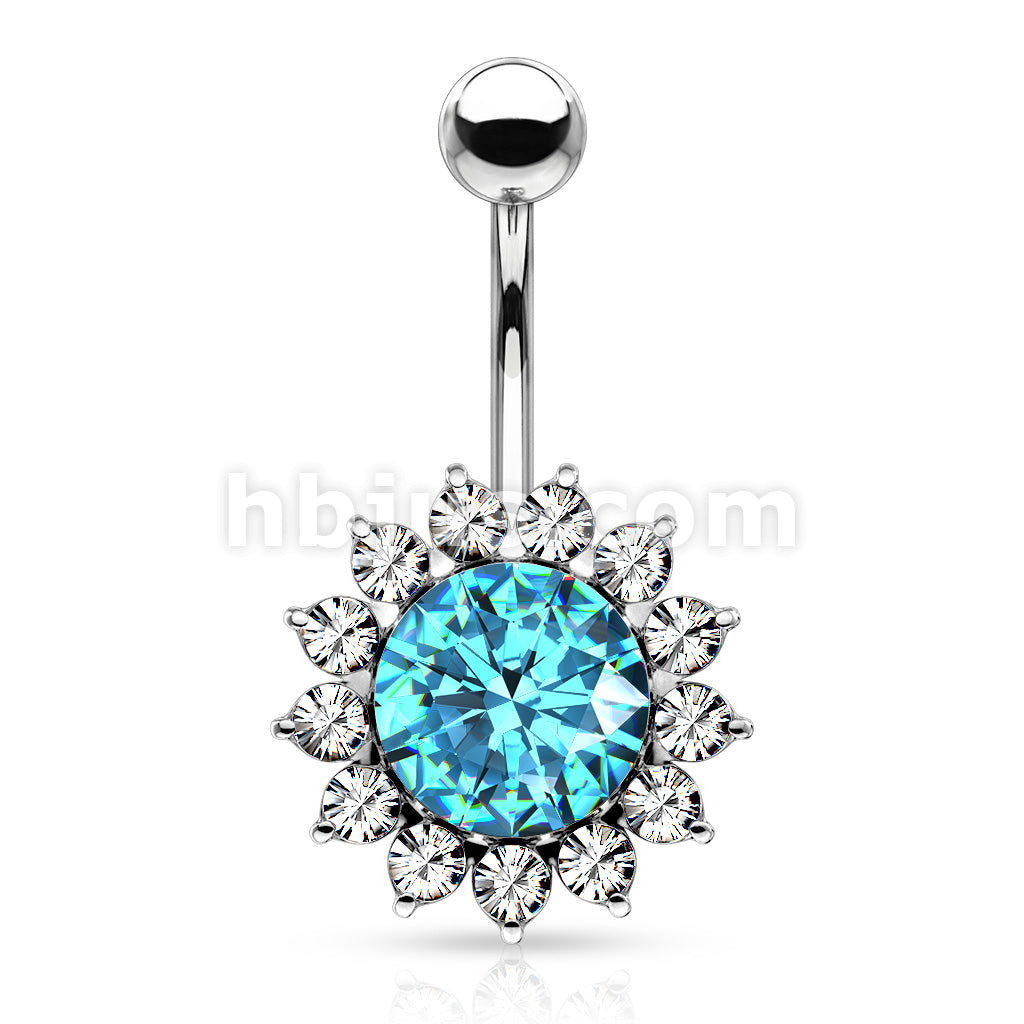 316L Surgical Steel 316L Surgical Steel Large CZ Flower Belly Button Ring - Image 4
