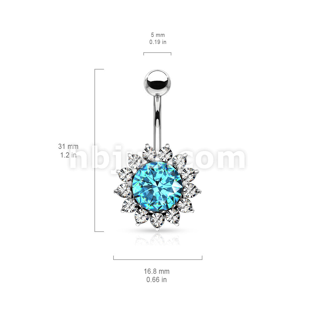 316L Surgical Steel 316L Surgical Steel Large CZ Flower Belly Button Ring - Image 5