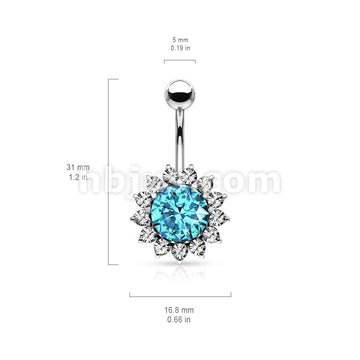 316L Surgical Steel 316L Surgical Steel Large CZ Flower Belly Button Ring - Image 5